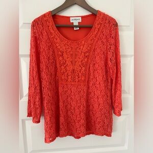 Peck and Peck 3/4 Sleeve Lace Top Orange Size L